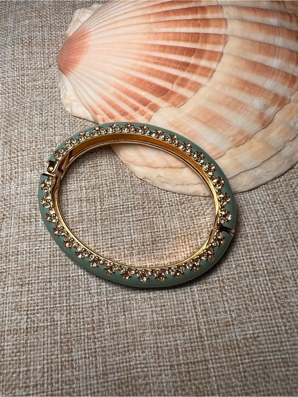 STELLA & DOT Turquoise Blue Whimsy Enamel Bangle Bracelet with Crystals